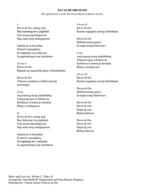 school division of davao de oro hymn lyrics